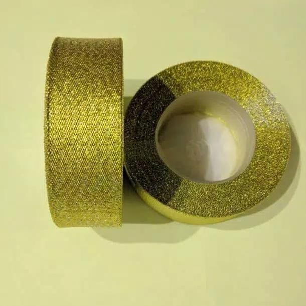 

Ready Terkini pita emas perak besar 1 inch / pita gold silver Glitter