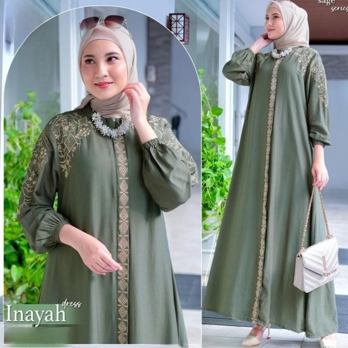 DRESS WANITA MUSLIM BORDIR REMAJA DEWASA GAMIS MODERN KEKINIAN INAYAH