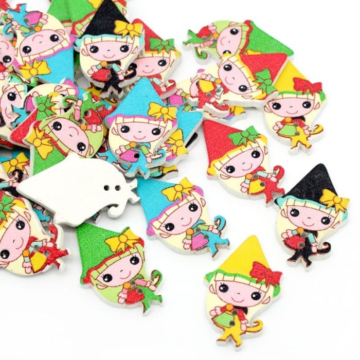 

ZJ195 Kancing Kayu Dua Lubang - Litle Girl Style (10 pcs) FREE ONGKIR