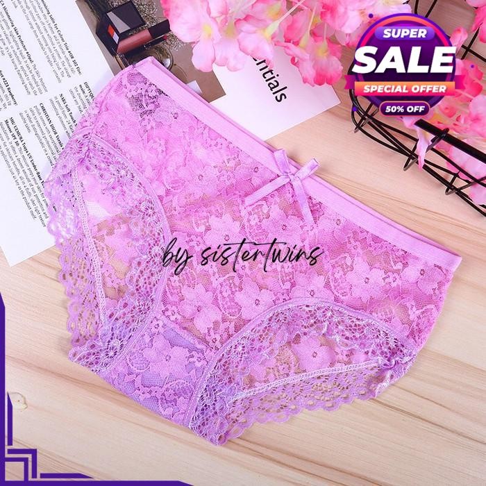 CD WANITA SEXY CELANA RENDA TRANSPARAN WARNA PERMEN - - UNGU MUDA, XL BY SISTER TWINS STORE BEST QUA
