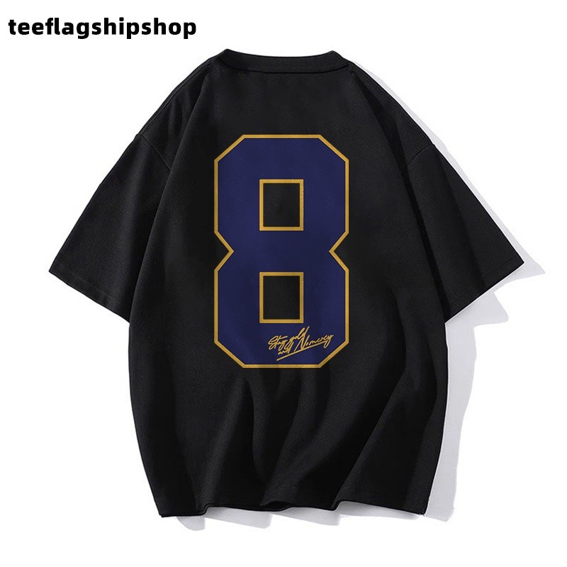 【teeflagshipshop】Kaos motif angka 8 untuk pria, kaos longgar hitam kebesaran yang sedang tren |mgmvs