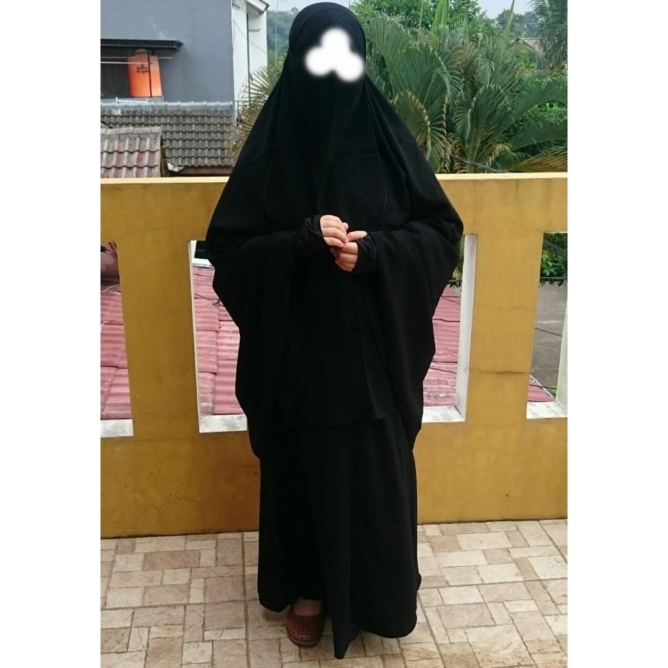 gamis set cadar bahan jet Black Halus P67JM