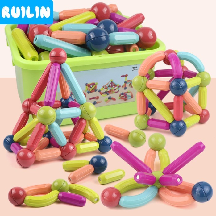 

Ruilin Blok Bangunan Tongkat Bola Magnetik 3D Blok Uh Warna 130Pcs