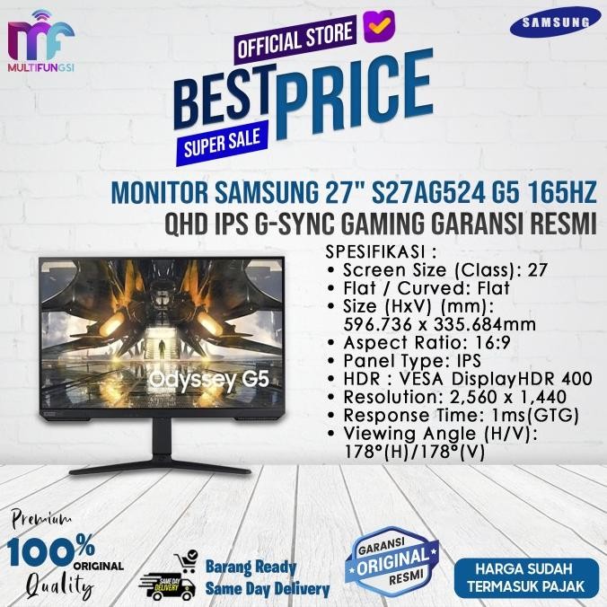 

Monitor Samsung 27" S27AG524 G5 165Hz QHD IPS G-Sync Gaming Garansi Resmi