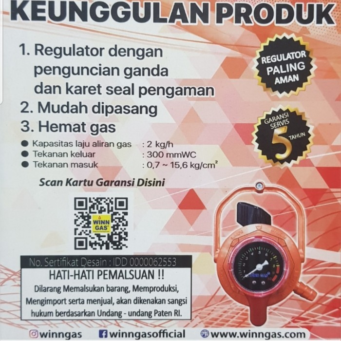Regulator Gas Anti Bocor Winn Gas W 800 M Golden Vist