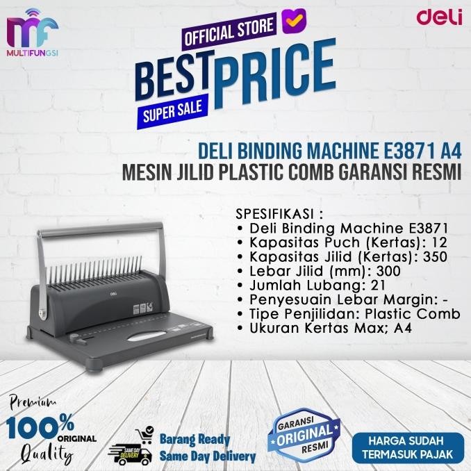 

Deli Binding Machine E3871 A4 Mesin Jilid Plastic Comb Garansi Resmi