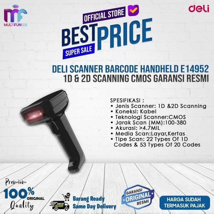 

Deli Scanner Barcode Handheld E14952 1D & 2D Scanning CMOS Garansi Resmi