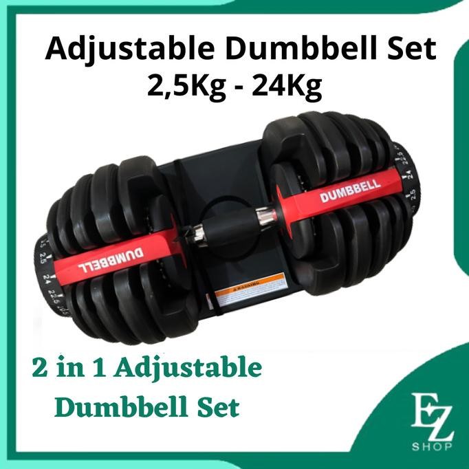 Adjustable Dumbbell Set 24 KG Alat Fitness Gym Home