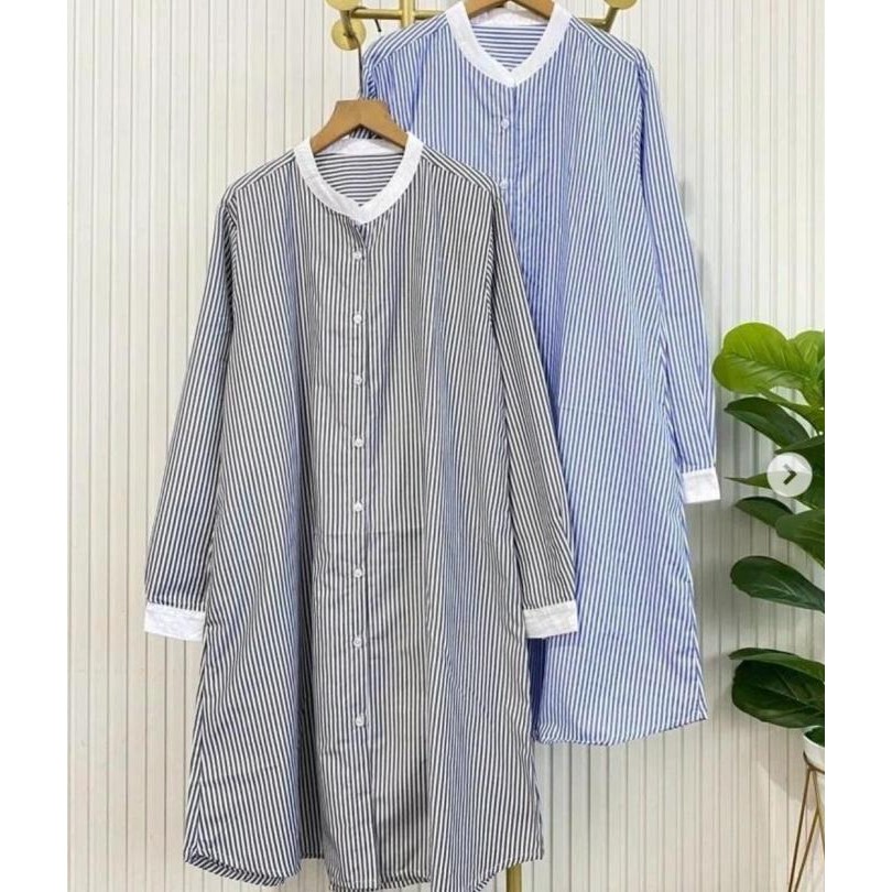 Baru Sjm Taeni Striped Dress - Cotton Strip Import - Tunik Wanita