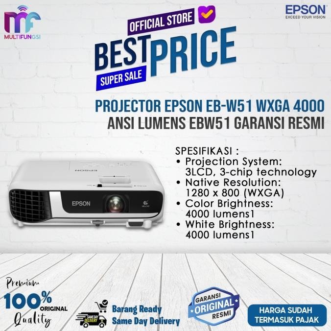 

Projector Epson EB-W51 WXGA 4000 Ansi Lumens EBW51 Garansi Resmi