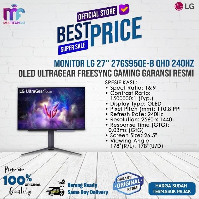 

Monitor LG 27" 27GS95QE-B QHD 240Hz OLED Ultragear FreeSync Gaming Garansi Resmi