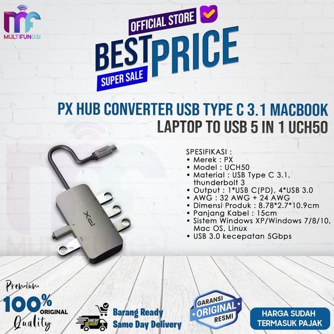 

PX Hub Converter USB Type C 3.1 Macbook Laptop to USB 5 in 1 UCH50