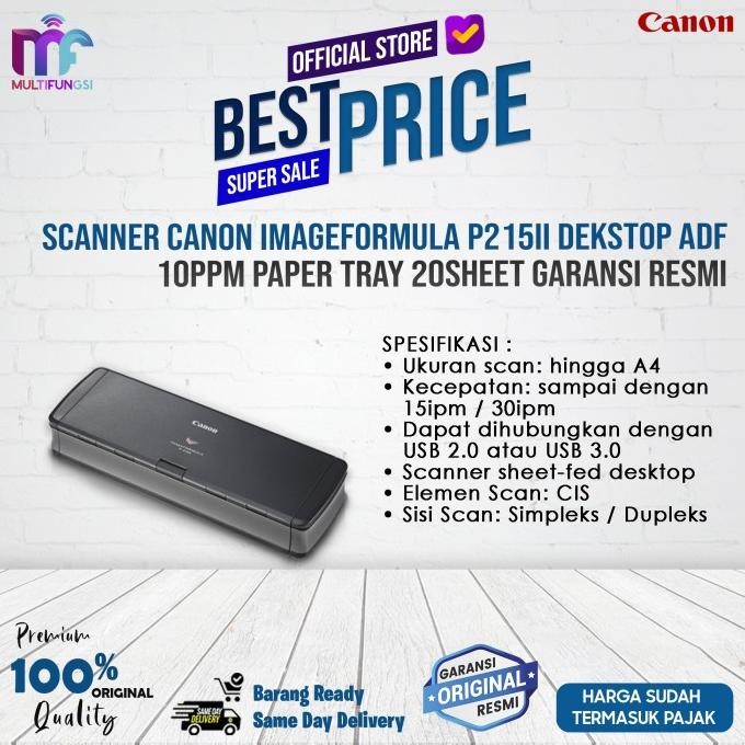 

Scanner Canon imageFormula P215II / P-215II Dekstop ADF 10ppm Paper tray 20sheet Garansi Resmi