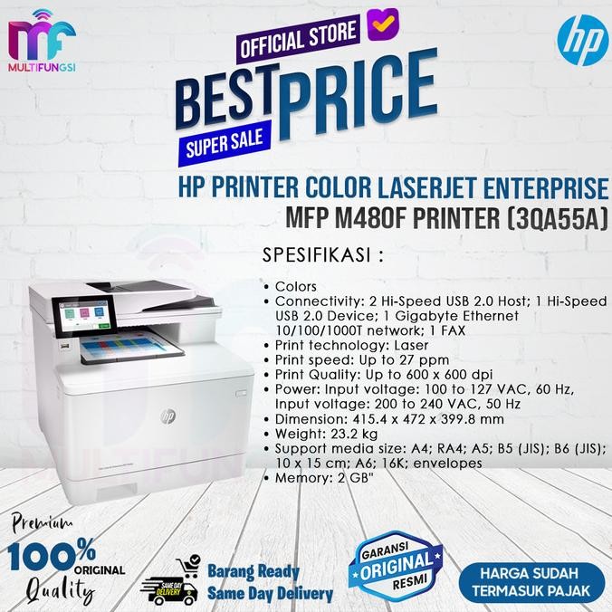 

Printer HP Color LaserJet Enterprise MFP M480F Printer (3QA55A) Garansi Resmi