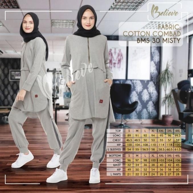 Baju Olahraga Muslimah + Believe BMS 30 + Setelan Olahraga Original [terbaik]