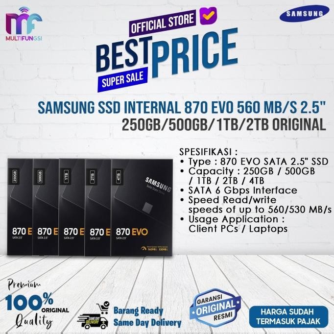 

Samsung SSD Internal 870 EVO 560 Mb/s 2.5" 250GB/500GB/1TB/2TB