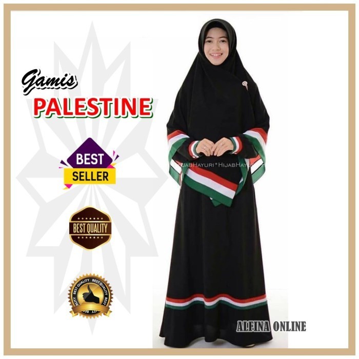 GAMIS PALESTINA SET HIJAB PLUS KHIMAR Wanita DEWASA KUALITAS PREMIUM - Putih