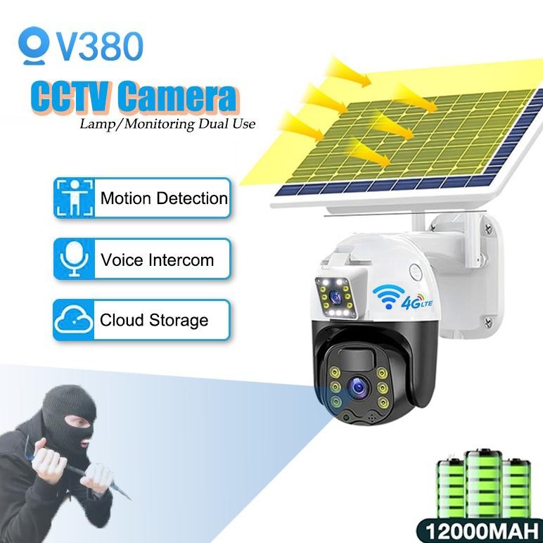 CCTV Solar 4G Sim wifi CCTV IP Camera 10MP HD V380 pro Outdoor connect to phone at home wireless PTZ