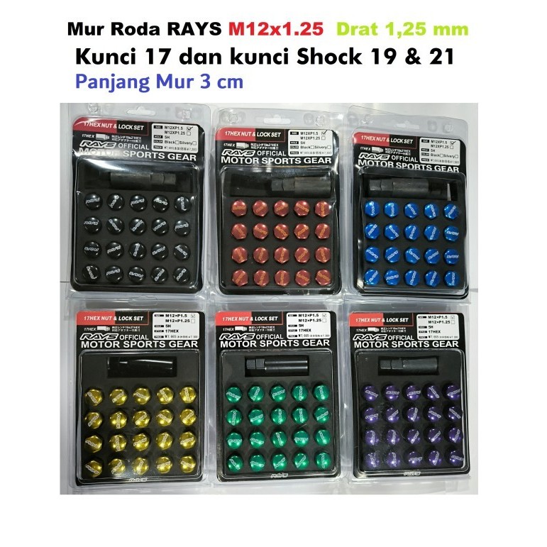Mur Roda Rays M12 X 1.25 Mm Drat 1,25 Mm Mur 17 Kunci Shock 19 Dan 21 Untuk Mobil Merek Suzuki