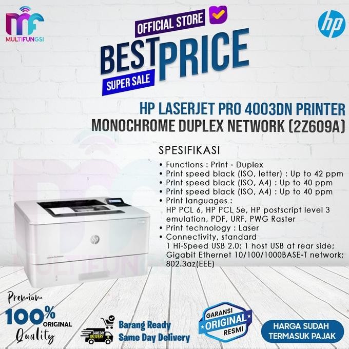 

HP Printer LaserJet Pro 4003dn Monochrome Duplex Network (2Z609A)