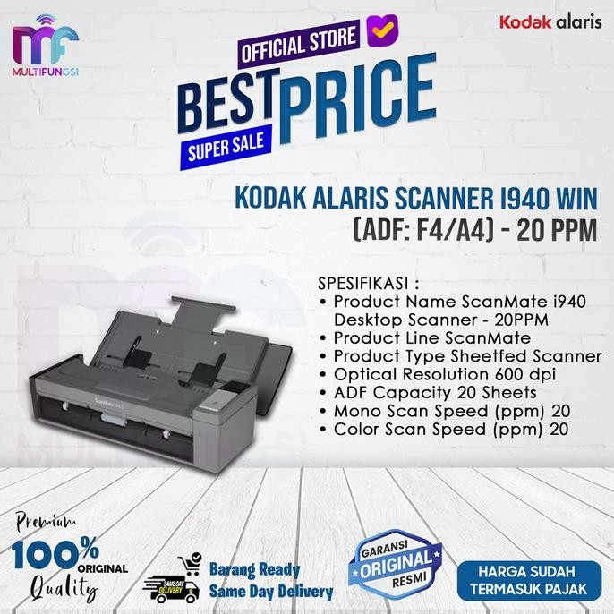 

Kodak Alaris Scanner i940 WIN (ADF: F4/A4) - 20 ppm