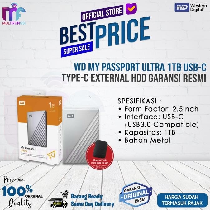 

WD My Passport Ultra 1TB USB-C / TYPE-C External HDD Garansi Resmi
