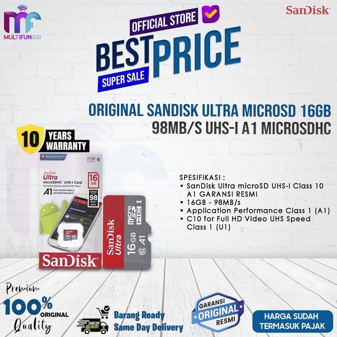 

ORIGINAL SANDISK ULTRA MICROSD 16GB 98MB/S UHS-I A1 MICROSDHC+ADAPTER