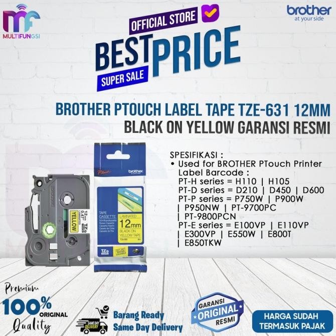 

Brother Ptouch Label Tape TZE-631 12mm Black on Yellow TZE631 Resmi