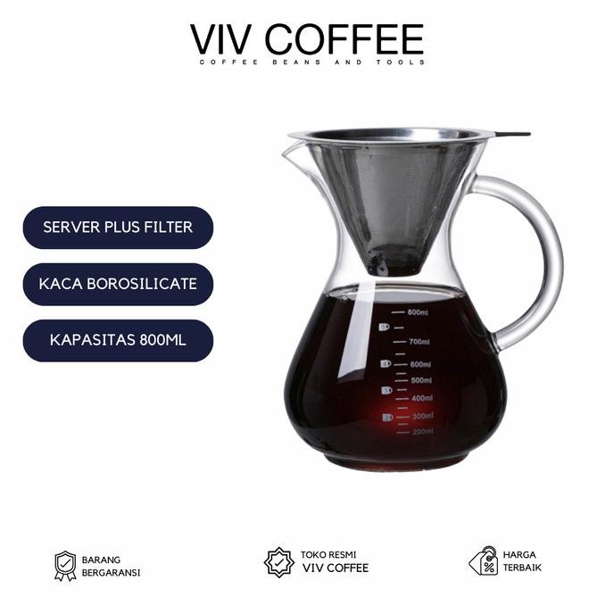 

V60 Dripper Stainless With Coffee Server Chemex Style 800ml