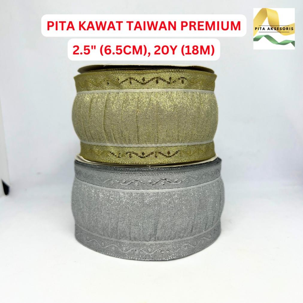 

CR - (1 Roll) Pita Kawat Bahan Kain Taiwan Premium 6.5cm x 20 Yard Motif Gold Silver Pita Gamis Glitter Organdi Organza Pinggir Kawat Ornament Pohon Natal Hiasan Xmas Hampers Kue Pita Kado Bouquet TERLARIS
