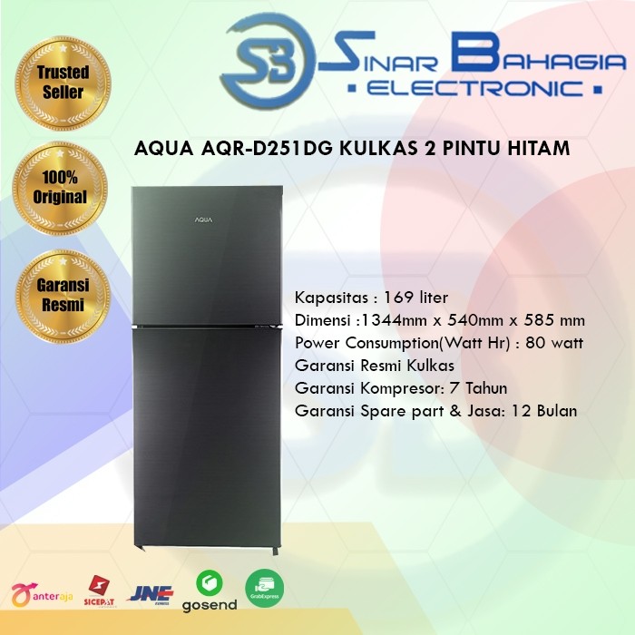 AQUA AQR-D251DG KULKAS 2 PINTU HITAM (NEW)( KHUSUS BANDUNG)