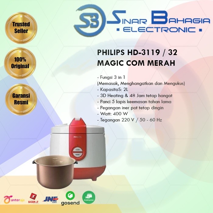 PHILIPS HD-3119 / 32 MAGIC COM MERAH (NEW) ( KHUSUS BANDUNG )
