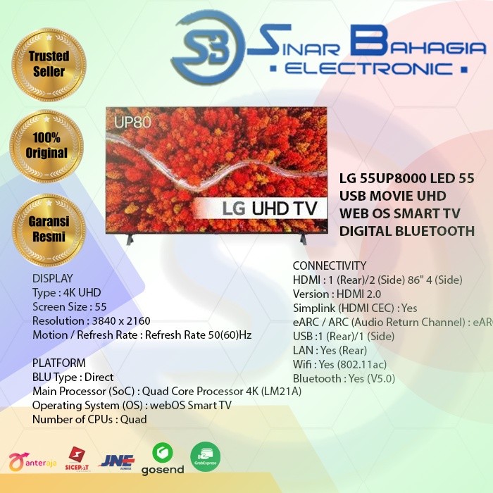 LG55UP8000 LED 55 USB MOVIE UHD WEB OS SMART TV DIGITAL BLUETOOTH (NEW) (KHUSUS BANDUNG)