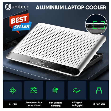 Cooling Pad Cooler Laptop Unitech H8 Bahan Alumunium 6 Kipas Super