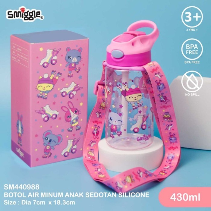 KOMPLIT SMIGGLE PLAY SERIES Junior Botol Air Minum Anak Sedotan Silikon 430ml