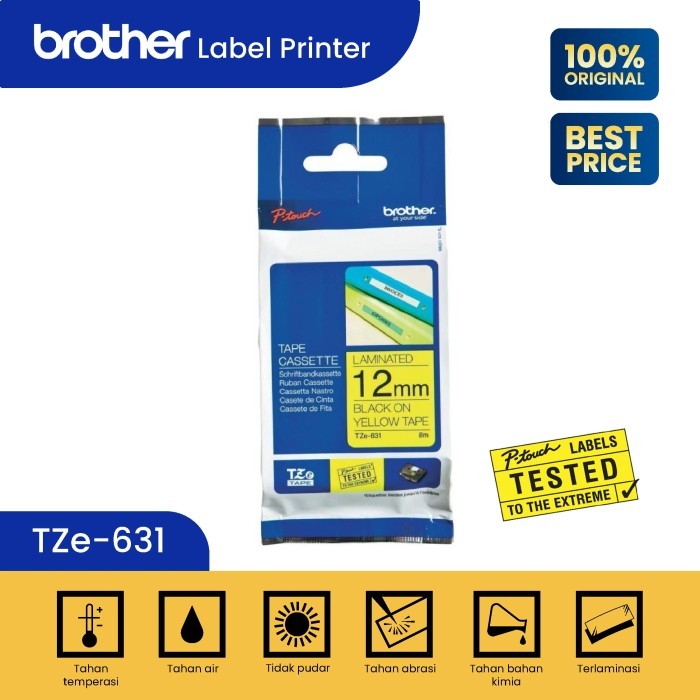 Brother Label Tape TZE-631 12MM Black On Yellow TZE 631 - Label Print