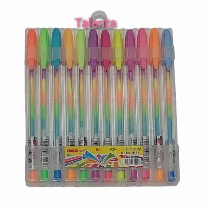 

New Arrival ! Pulpen Rainbow Gel Blink Pen Warna Warni - 12 Pcs
