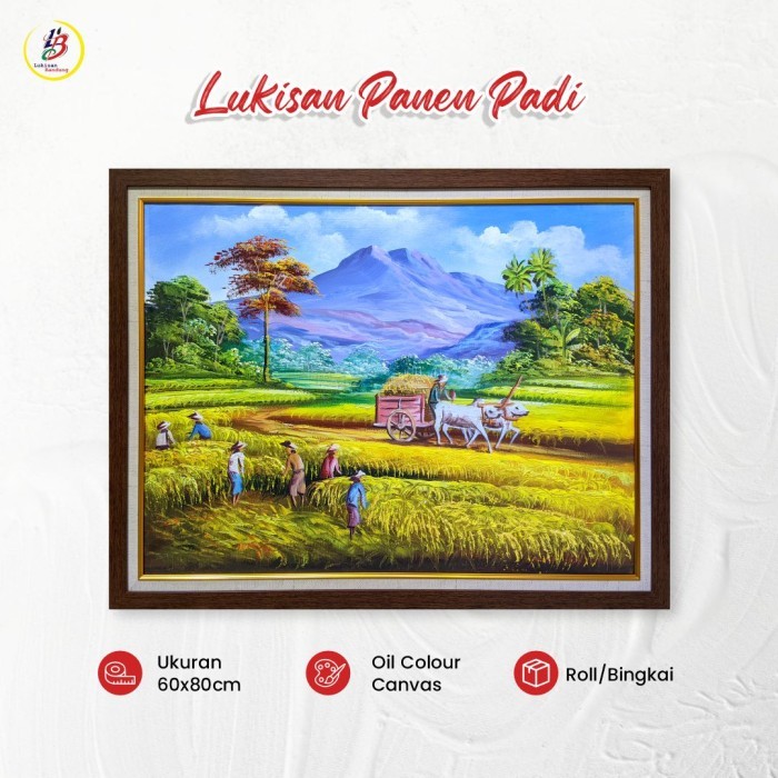 Lukisan Pemandangan Alam Kampung Desa Padi