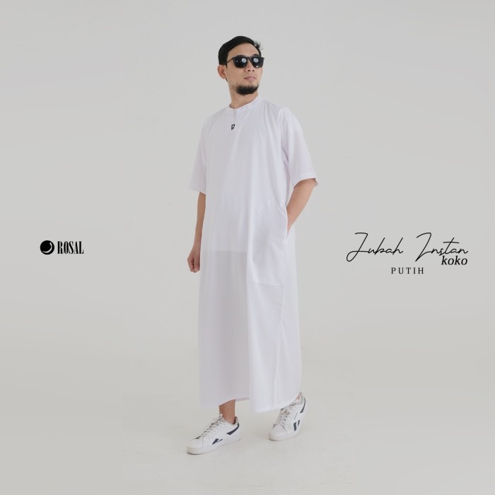 Jubah Gas Pria Krah Koko Rosal Gas Instan Jubah Jumbo Ikhwan Putih
