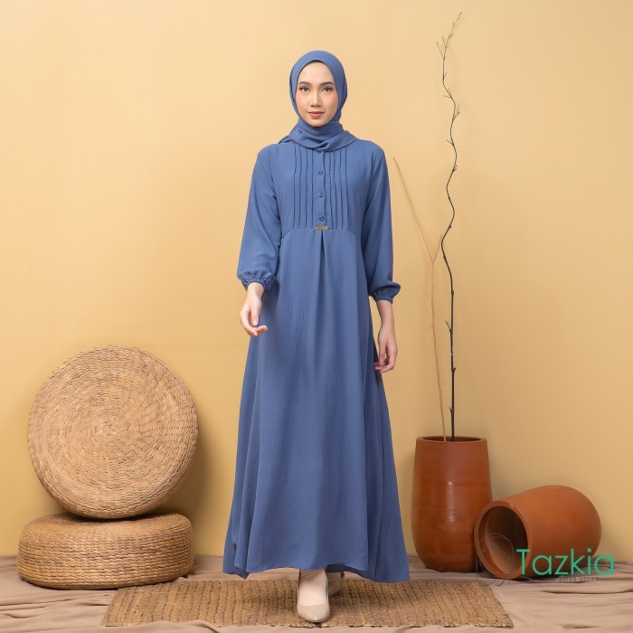 ORIGINAL Dress Muslim Wanita Gamis Set Pashmina Azalia Denim Polos Crinkle