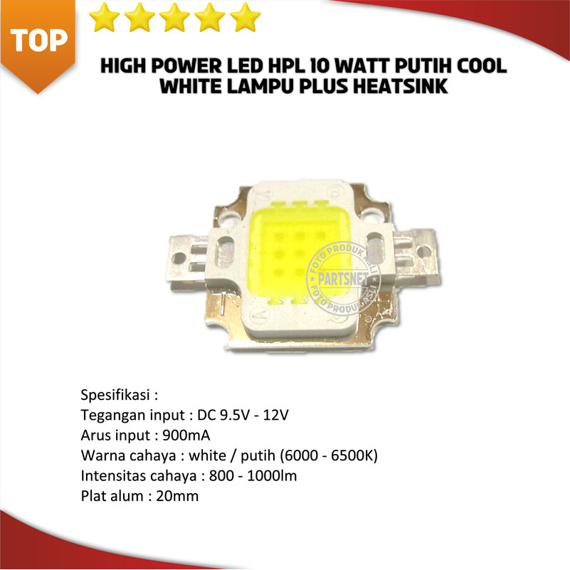High power led HPL 10 watt putih cool white lampu plus heatsink