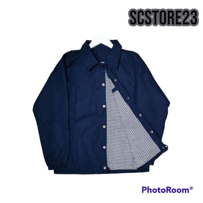 TERLARIS JAKET COACH POLOS JUMBO PRIA WANITA TERBARU/JAKET PARASUT UNISEX - NEVY, M