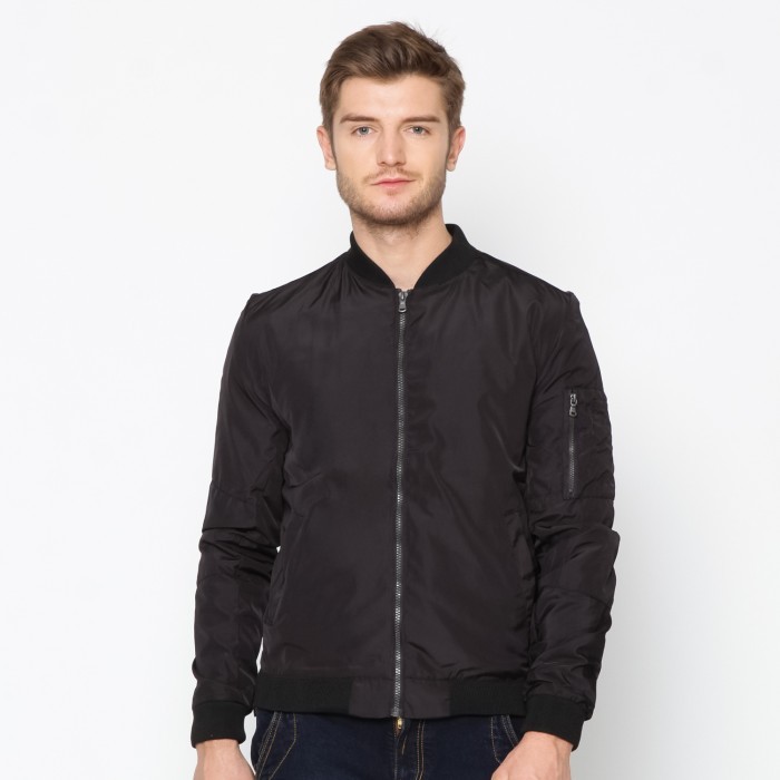 TERLARIS Emba Classic - Jaket Bomber Pria Regular Fit Material Nylon - Bertucio - Hitam, XL