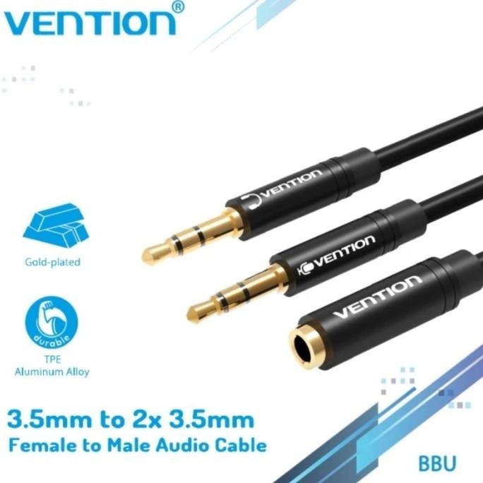 

Diskon! Vention BBU Kabel Aux Audio Splitter 3.5mm Female to 2 Male 3.5mm