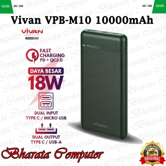 

Diskon! Power Bank Vivan VPB-M10 10000mAh Dual Output & Input 18W 2 Way QC3.0
