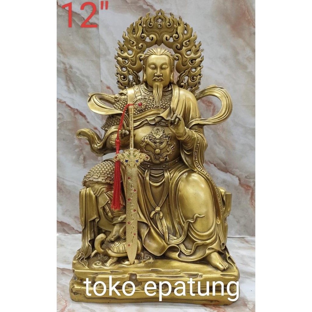 Patung Dewa Hian Tian Shang Ti / Siong Te Kong / Xuan Tian Shang Di () - Duduk - 12 Inch - Kuningan 