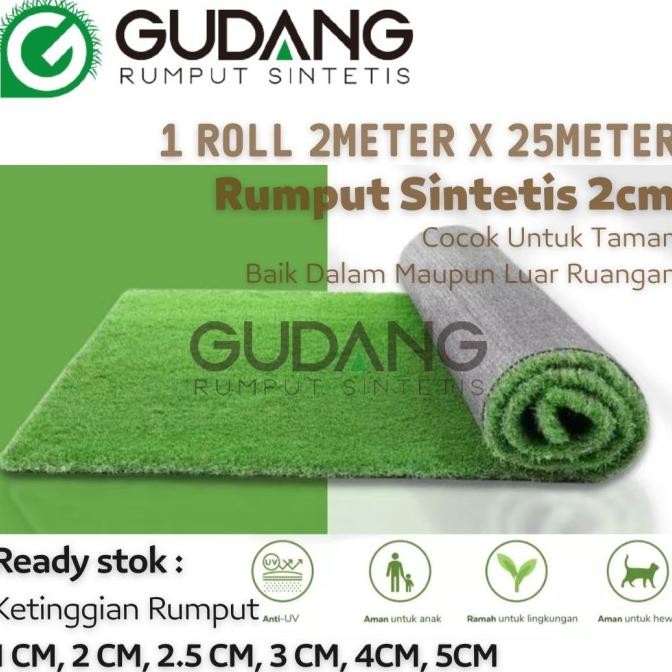 Rumput Sintetis 2Cm Rumput Palsu, 1Roll 2 Meter X 25 Meter Best Quality