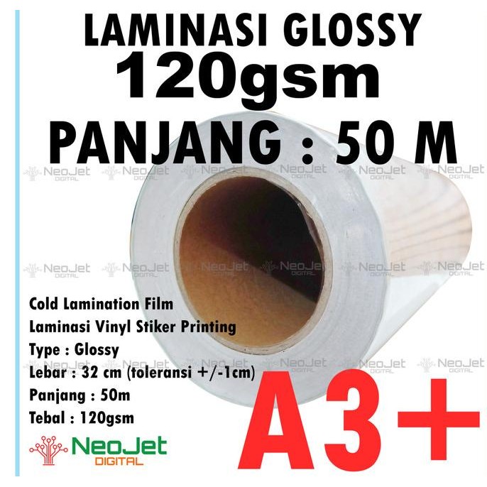 

Laminasi Glossy Dingin Cold Lamination Film Vinyl Stiker A3+ 120gr 45m