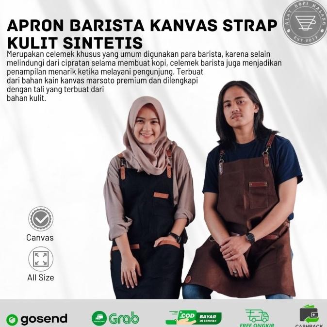 Apron Barista kanvas strap kulit sintetis.