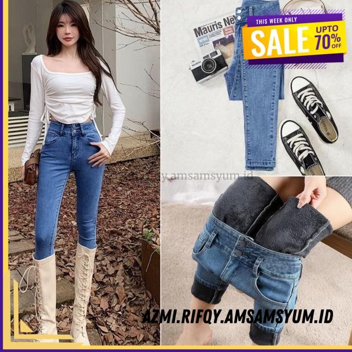 (DONE) CELANA MUSIM DINGIN JEANS WANITA / LONG JOHN JEANS PANTS 026 BEST DEAL 